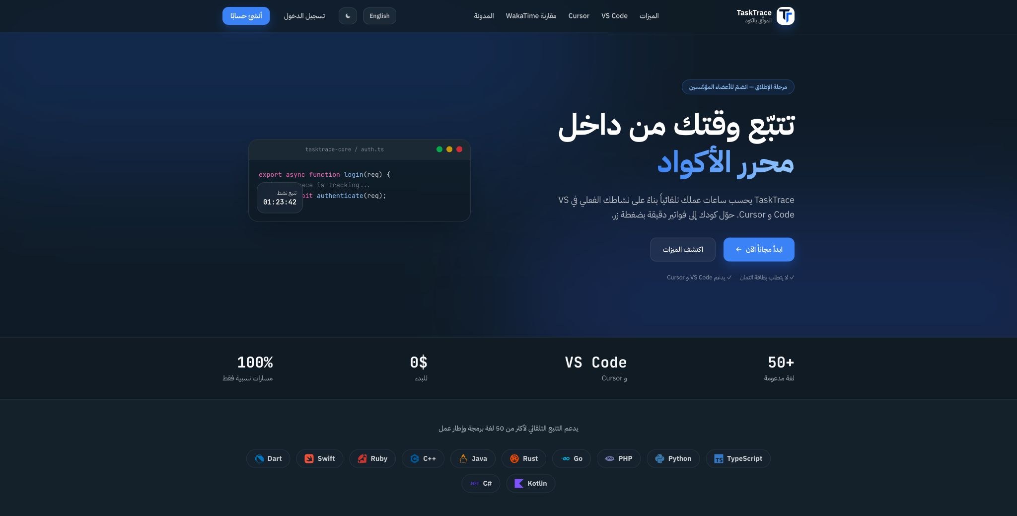 واجهة موقع TaskTrace الفعلية